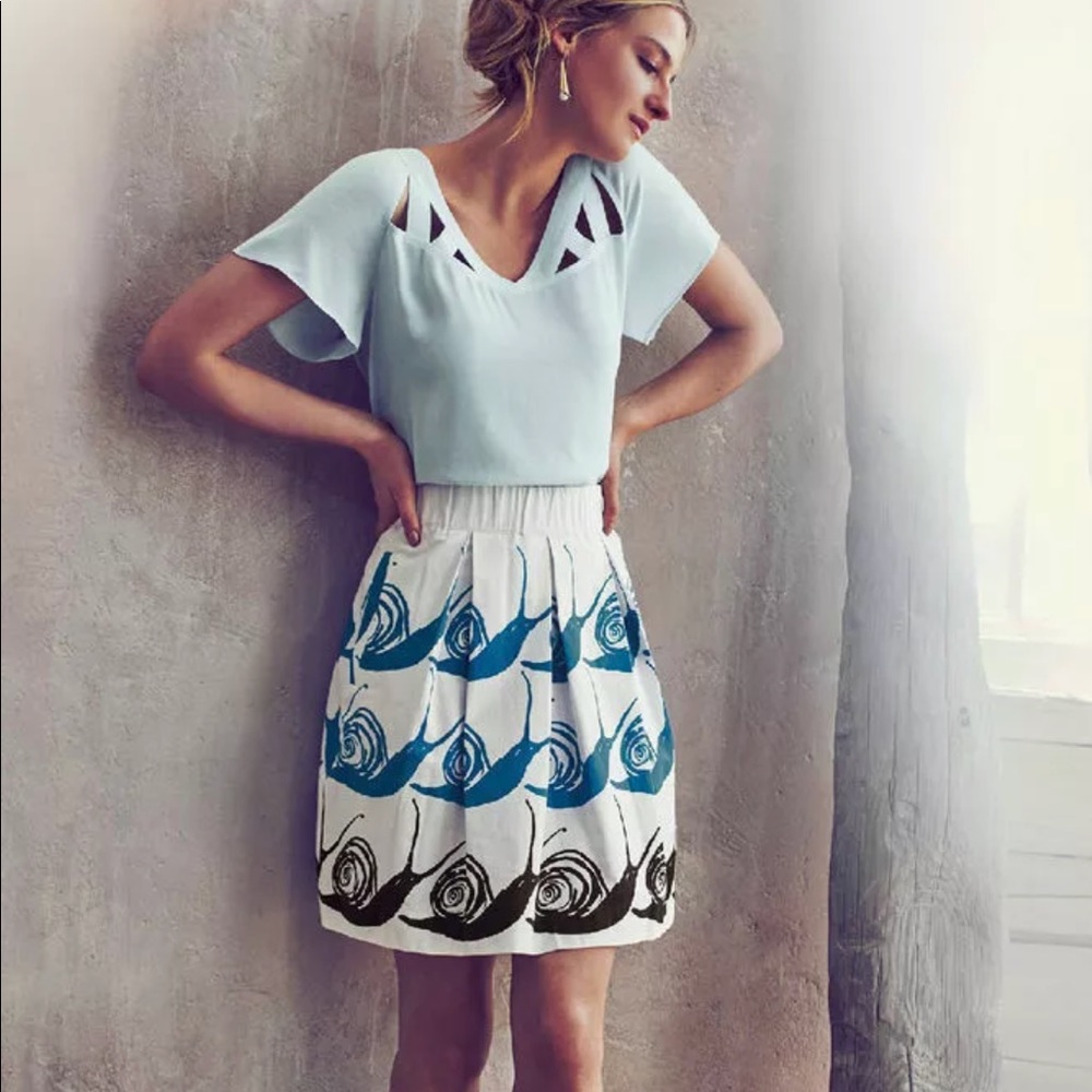 Women's White Skirt with Blue & Black Print